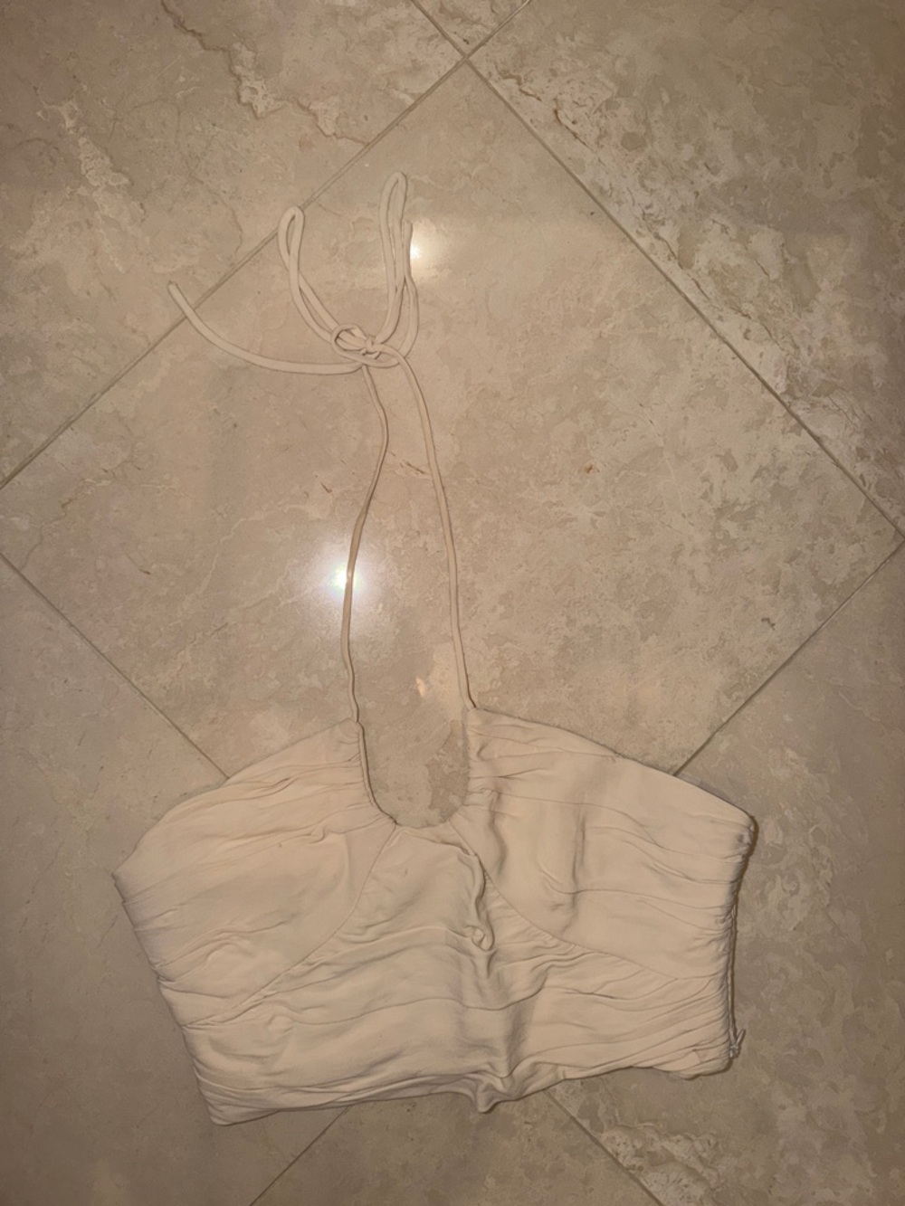 Zara Cream Ruched Halter Crop Top
